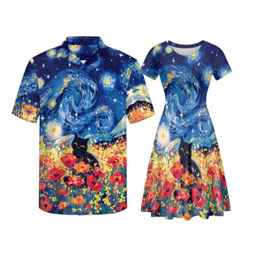 Image of AFPANQZ Couple Matching Outfit Casual Men's Button Down Shirt or Short Sleeve Summer Sundresses Dresses for Women 2026