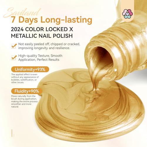 Image of SAVILAND Metallic Gold Nail Polish: Quick Dry Mirror Golden Nail Polish Regular Chrome Fingernail Polish Easy To Use & Remove No Curing Needed Bulk Nail Lacquer for Toes Nail Art DIY Home 0.34 oz