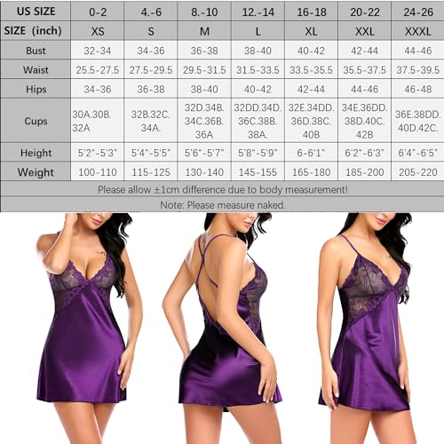 Image of Avidlove Women Lingerie V Neck Sexy Nightwear Satin Sleepwear Lace Chemise Mini Babydoll Nightgown