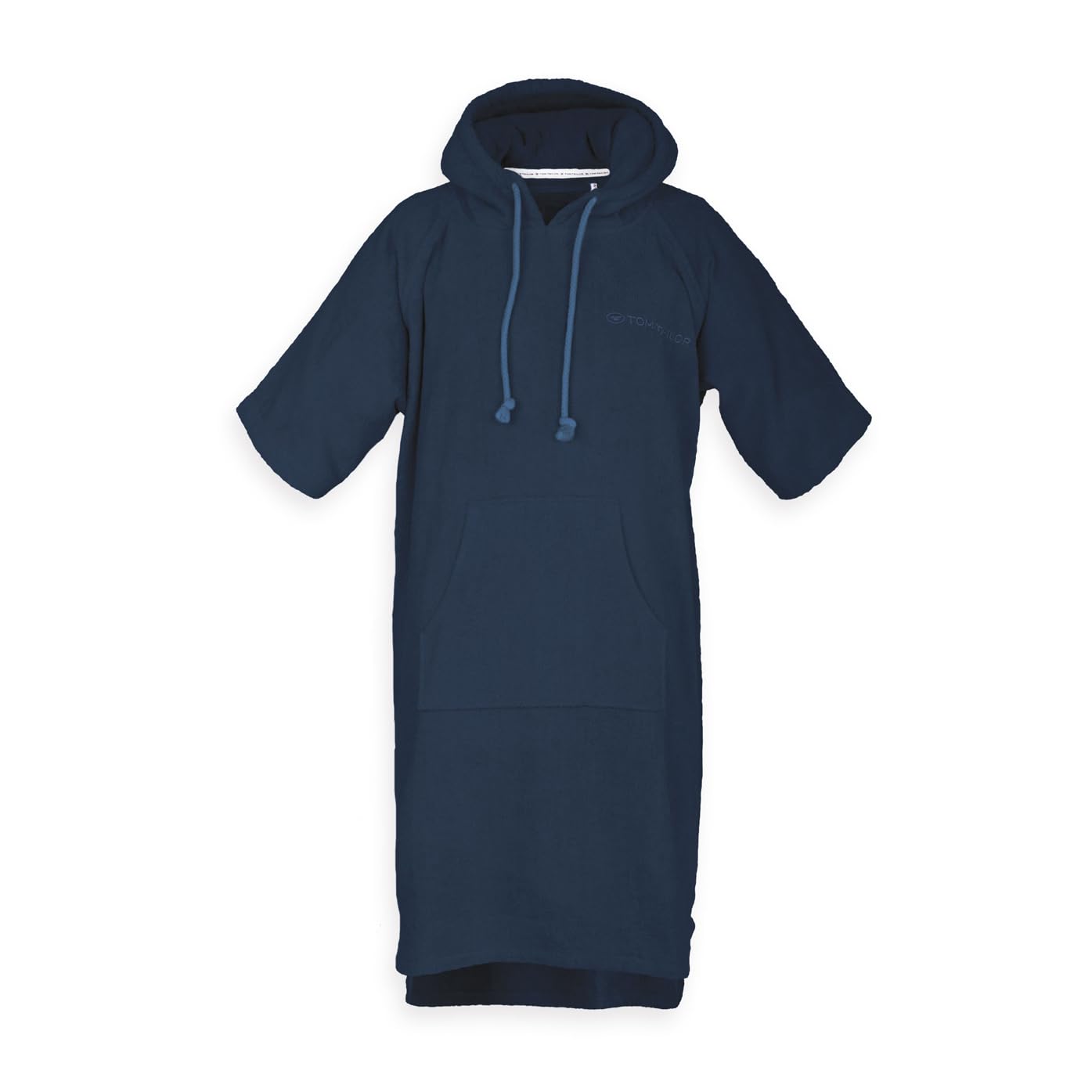 TOM TAILOR Surf Poncho für Damen und Herren, L-XL, 100% Baumwolle/ Frottier, Badeponcho mit Kapuze, Bauchtasche und Logostickerei, Blau (Dark Navy)