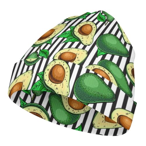 Avocado Black and White Stripes Kids Beanie Hat for for Girls Boys Children Cap Winter Knitted Chemo Cancer Headwear Accessories Gifts Decoration