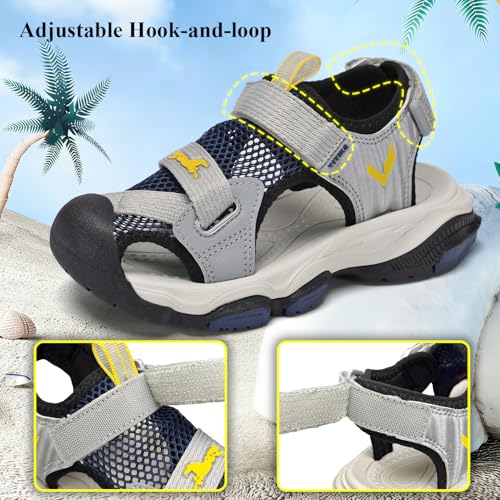 Image of JMFCHI Boys Girls Sports Sandals Summer Kids Closed Toe Outdoor Sandals Athletic Water Shoes Sandals Child Pool Beach Sandals Quick Drying Slip Resistant | Little /Big Kid,Comfortable lightweight,Non-slip soft sole,Hook-and-loop closure,Easy wear,Anti-collision toe,Daily casual