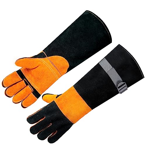 SLARMOR Leder Grillhandschuhe,Feuerfeste Handschuhe,Unisex Ofenhandschuhe,Grillhandschuhe mit Unterarmschutz，Wiederverwendbare Backhandschuhe,Hitzebeständige für Grillen,Kochen,Backen,Draussen