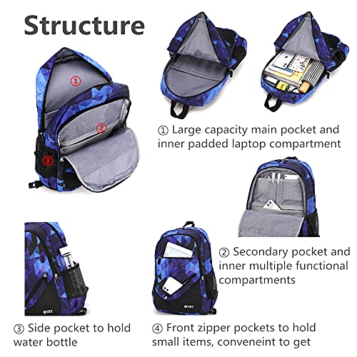 3Pcs Blue Geometric Print Boys Rolling Backpack Set With Crossbody Bag, Capacity Trolley School Bags Elementary Bookbags With 6 Wheels #TOP3
