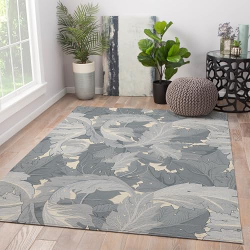 Tapis de salon floral 60x120cm lavable et antidérapant gris