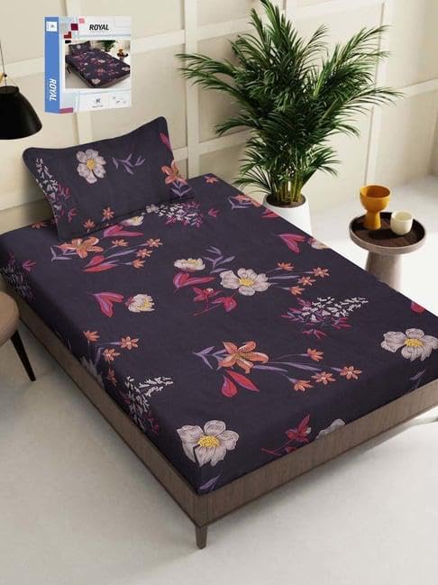 Image of KAWI Elastic Fitted BEDSHEET Single Bed 6X4 FEET(72X48X6 inch) Super Soft 250 TC Cotton Blend Superfine Fabric with 1large Size Pillow Cover, Purple Colour