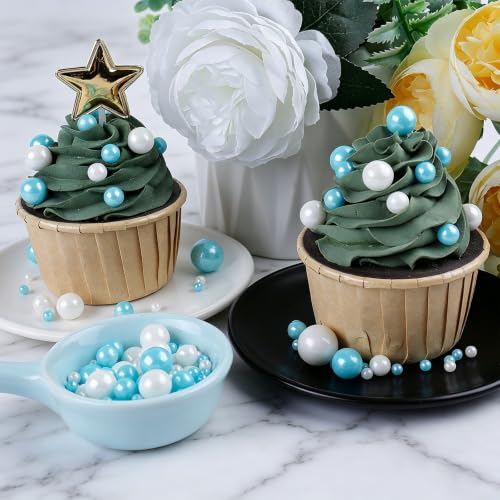 Image of Blue and White Sprinkles for Cake Decorating, 130g /4.6oz Edible Pearl Sprinkles Mix, Sugar Candy Pearls for Baking, Cookie Decorations and Cupcake Toppings, Wedding Shower Party Winter Supplies