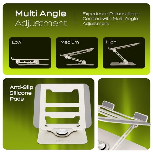 Image of ZEBRONICS NS3000 Pro 2 Laptop Stand, 360 Rotation, Up to 17-Inch Laptops & Tablets, Metal Body, Multi-Angle Adjustable, Foldable Ergonomic Design, Anti-Slip Pads, Anti-Rust Finish, 5kg Capacity