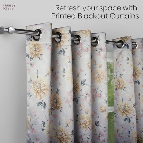 Image of haus & kinder Blackout Door Curtains 7 Feet Long Pack of 2 Door Curtains, 7 feet Curtains for Door, 70% Room Darkening (Amber Petals Printed, 114x213 CM)