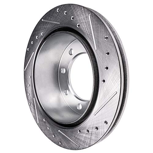 Image of Detroit Axle - Rear Brake Rotors for 2012-2021 Nissan NV2500 NV3500 NV1500, Drilled and Slotted Disc Brake Rotors 2013 2014 2015 2016 2017 2018 2019 2020 Replacement : 14.36 inch inch Rotor