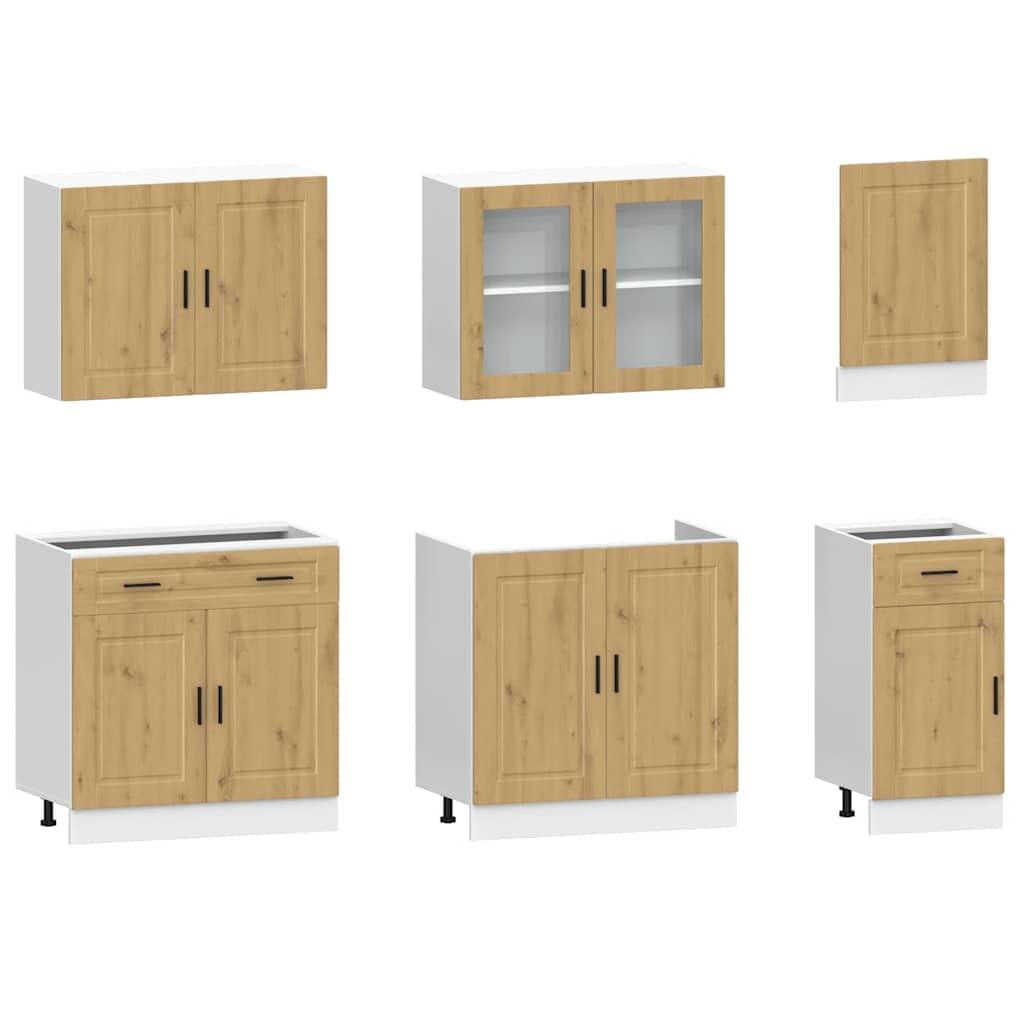 Kalmar 7-częściowy zestaw szafek kuchennych, drewno Artisan Oak Wood, wytrzymałe drewno inżynieryjne, do przechowywania naczyń, regulowane stopy, łatwe czyszczenie powierzchni