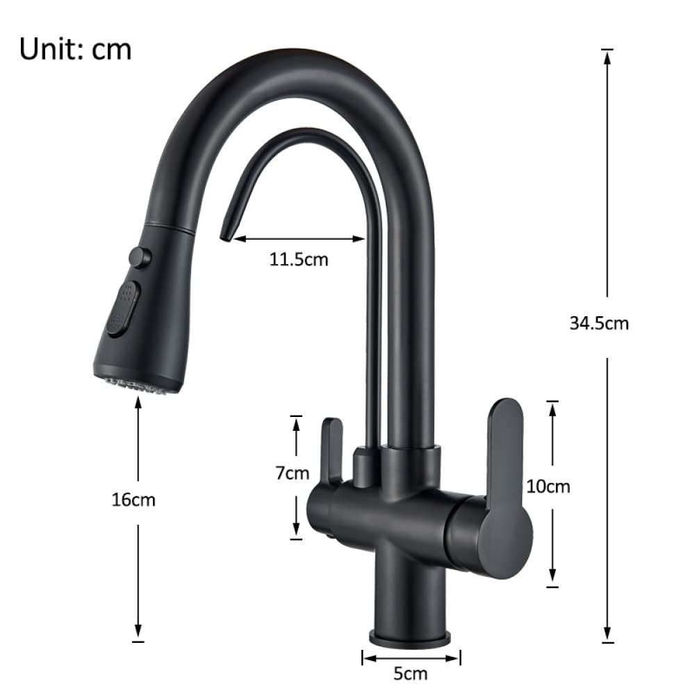 Noir Mat Filtré pour Cuisine Retirer 360 Rotation Filtre à Eau Robinet Trois Voies Évier Robinet de Cuisine, A, Gun Grey, 1