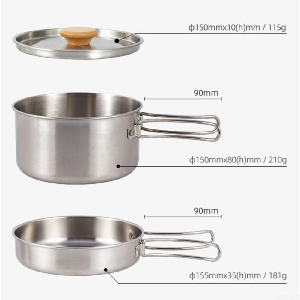 Set Olla Sartén para acero 304 2.1L Total Camping Set Olla Sartén