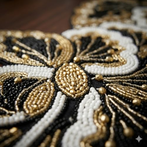 Image of Cotton Beautiful Beaded Multi Colour Flowers Table Runner Craftsmanship Measure 13 * 36 Inches| Thanksgiving - Occasional Decoration,Medium