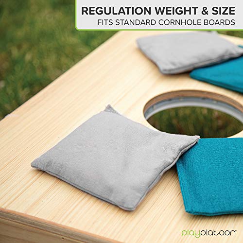 Play Platoon Weather Resistant Cornhole Bags - Set Of 8 Regulation Corn Hole Bean Bags - Teal & Gray - Durable Duck Cloth Corn Hole Bags For Tossing Game, Includes Tote Bag #TOP2