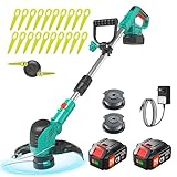 Mrzneaoch Electric Weed Wacker 21V String Trimmer with 2 Li-ion Battery 1 Charger and 16 Cutting Blades Weed Wacker for Lawn Yard Garden Bush Trimming & Pruning (Light Lake Green)