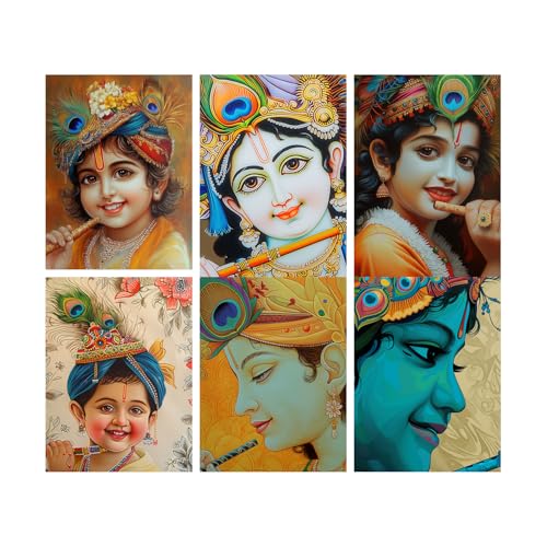 Image of SiddArtify Little Krishna Art Print Set - Set of 2-4x6 Inch - Board (Pack of 6) - Sticker (Pack of 6) Wall Room Decoration art Poster Prints