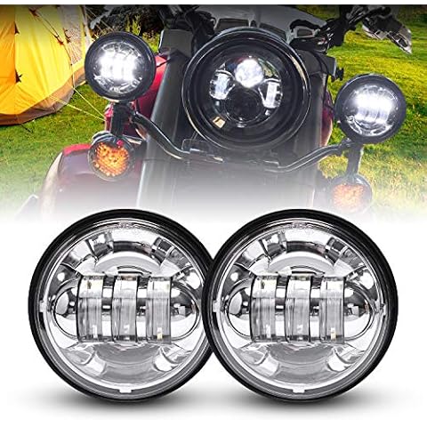 LX-LIGHT Dot approved 2 PCS Chrome 4.5 Inch LED Passing Light LED Fog Lamps for Motorcycles Auxiliary Light Bulb Motorcycle Projector Driving Lamp Cover