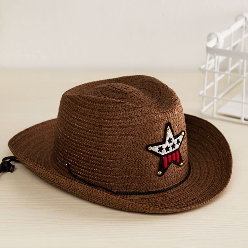 Summer Sun Straw 6 Colours Beach Girls Boys Kids Child Western Cowboy Hat Plain Baseball Caps for Kids (Coffee, A)2