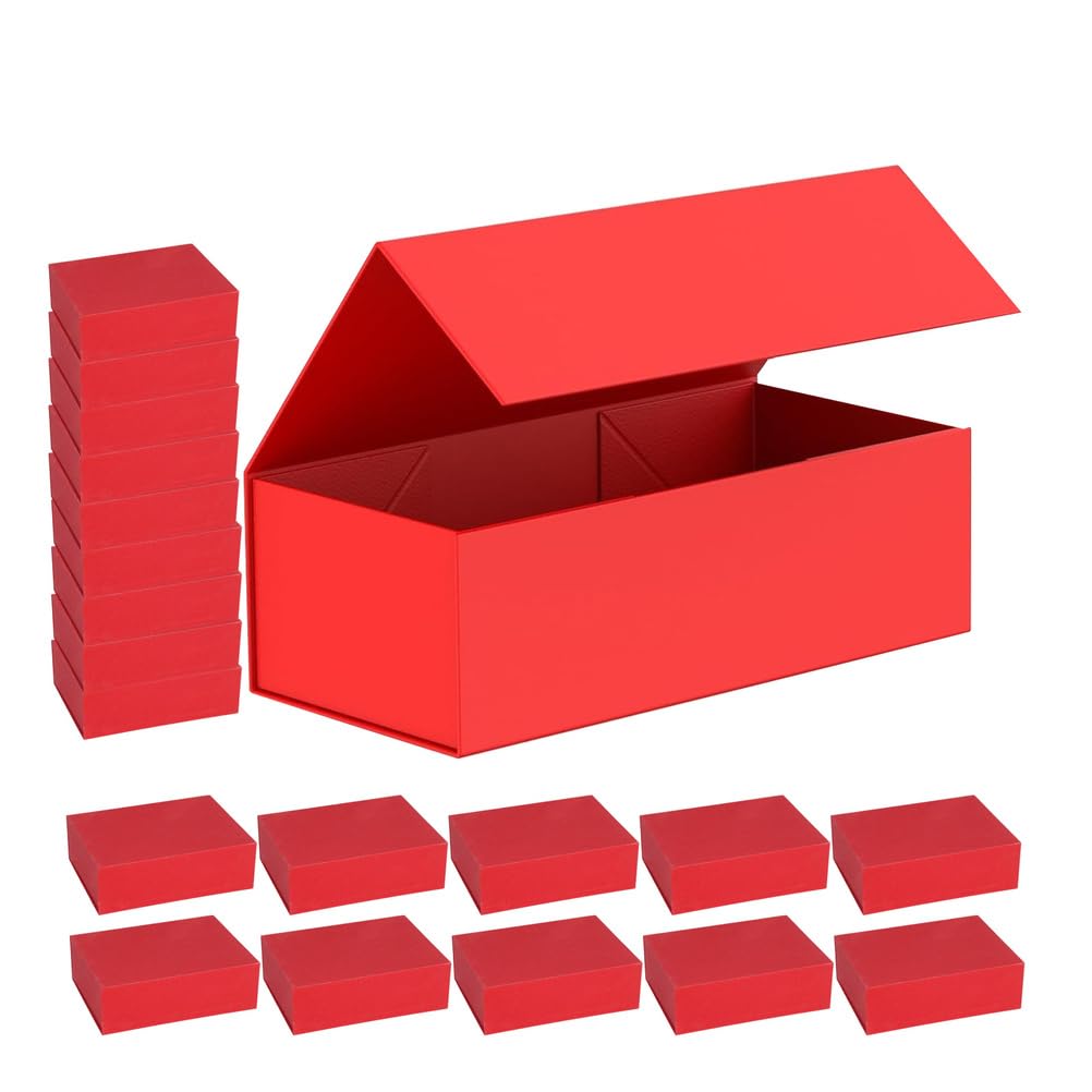 Lot De 20 Boîtes Cadeaux Rouges (26 × 19 × 8 cm) Grandes Boîtes Cadeaux Avec Couvercle Magnétique Idéales Pour Les Mariages, Noël, Halloween, Les Anniversaires Et La Fête Des Mères