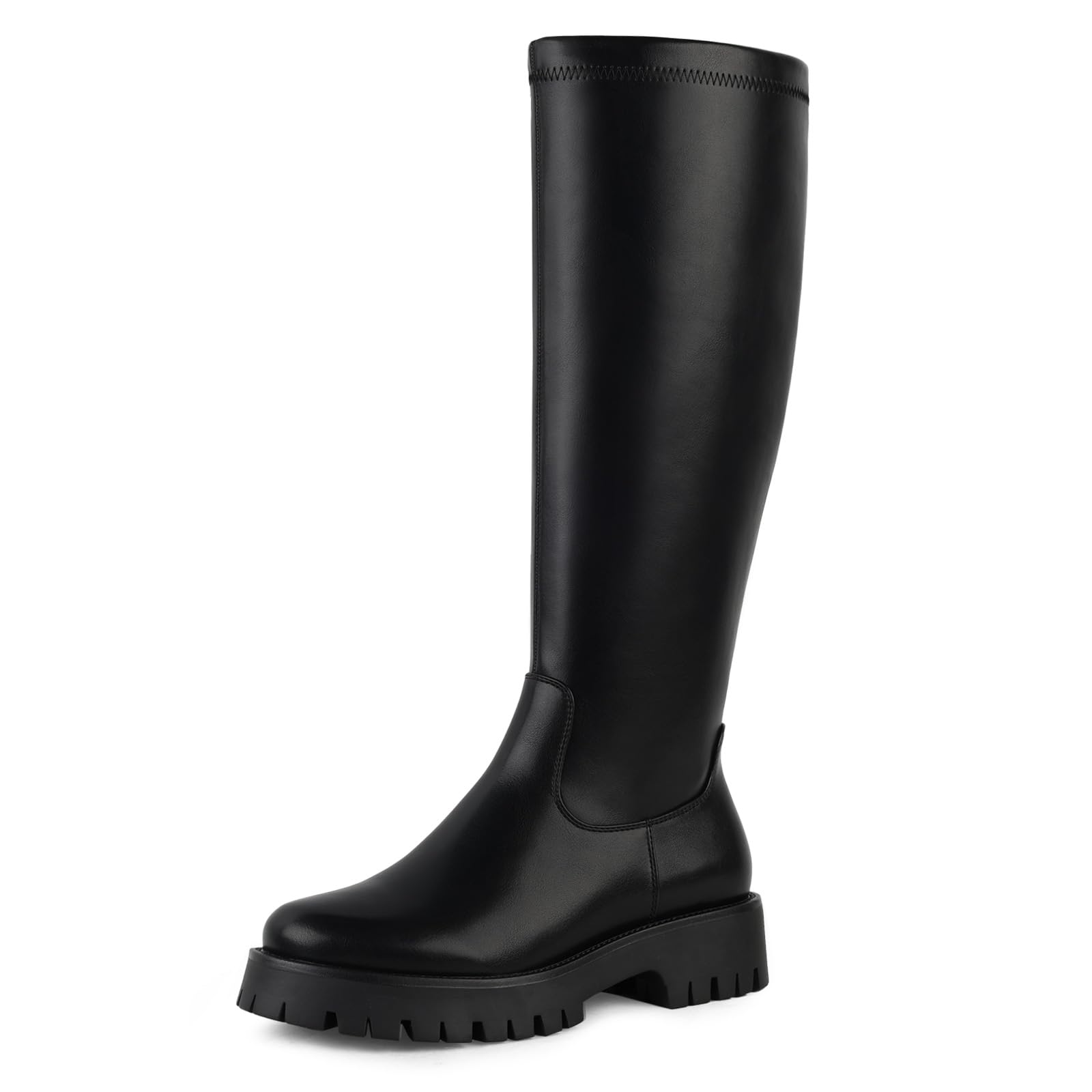 FancyQueen Knee High Boots for Women - Chunky Platform Round Toe Tall Boots with Side Zipper