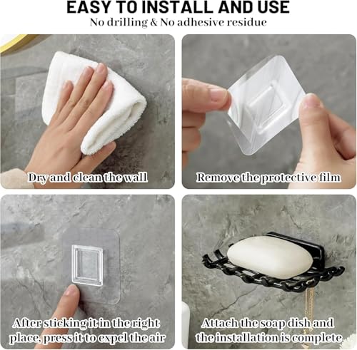 Image of Self Adhesive Soap Holder for Bathroom Wall | Plastic Soap Stand with Drain Tray | Wall Mounted Soap Dish | No Drilling Bathroom Soap Holder (02 Grid Shape Black Color)