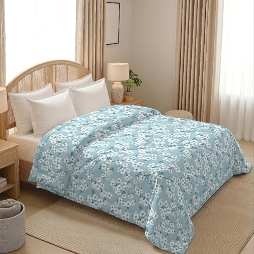 Image of MORADO Glace Cotton AC Comforter /Blanket /Quilt for Double Bed | Ultra Soft & Lightweight | All Season Reversible Comforter | Cozy Bedding for Home & Hotel | Size 90x100 Inches,White Jasmine,Double