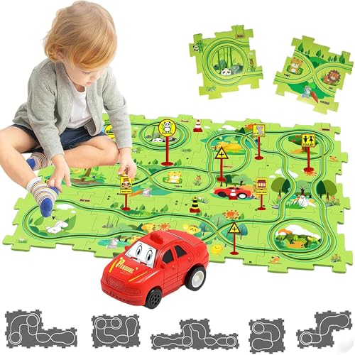 Auto Autorennbahn 12pcs DIY-Puzzlebahn für Kinder DIY-Route Cars...
