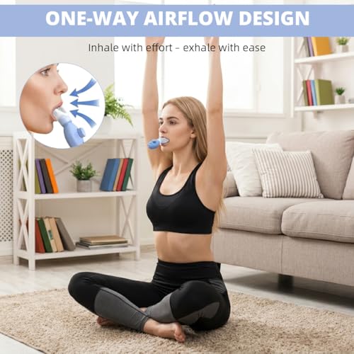 Image of Proberos Breathing Trainer with 3 Replacement Mouthpieces & Lanyard, One-Way Airflow Lung Exerciser Respiratory Muscle Trainer for Strengthen Diaphragm and Respiratory Muscles, Running, COPD