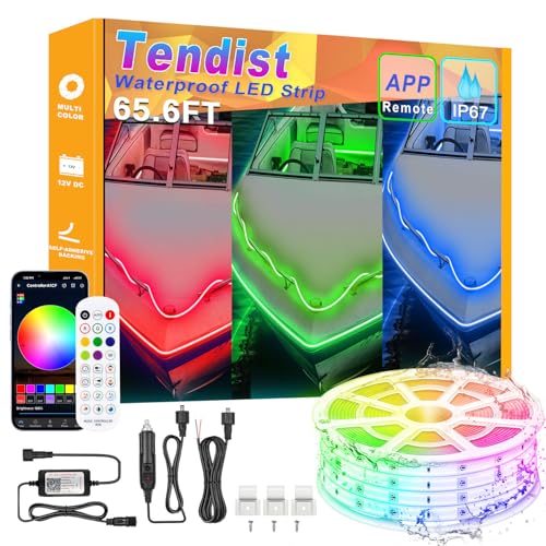 65.6FT Boat Lights LED Waterproof, Pontoon Boat Led Lights Strip, Marine Led Strip Light, Multicolor 12v RGB LED Strips Outdoor IP67, Night Fishing Lighting with APP & Remote for Bass Jon, RV, Kayak