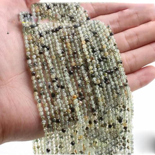 ORGEFY Cuentas de Piedra Preciosa facetadas de 3 mm, pequeñas Cuentas Sueltas para Hacer Joyas, Pulseras, Collares, Accesorios - Prehnita (L: 3-3-3,5 mm, 120 Unidades)