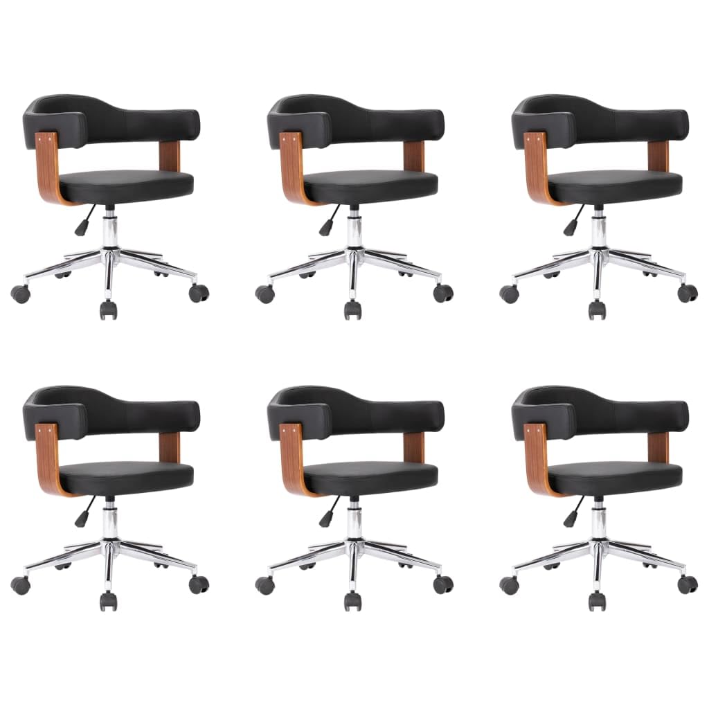 Juego de 6 sillas de comedor giratorias negras de piel sintética | Regulable en altura, rotación de 360 grados, marco de madera y acero, asiento ergonómico, carga máxima 110 kg