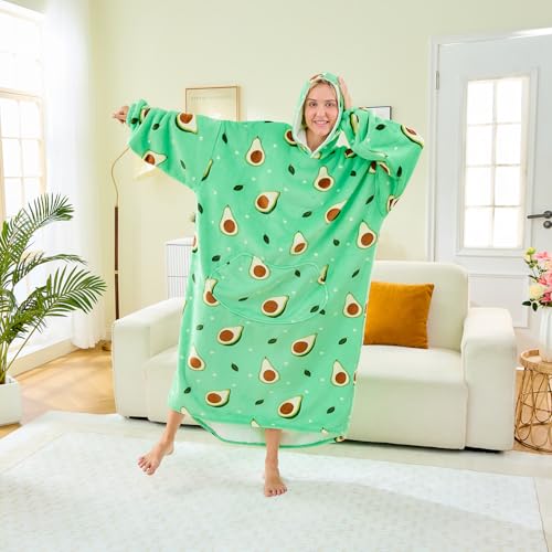 Moinlizy Avocado Oversized Flannel-Sherpa Wearable Blanket Hoodie — view 7