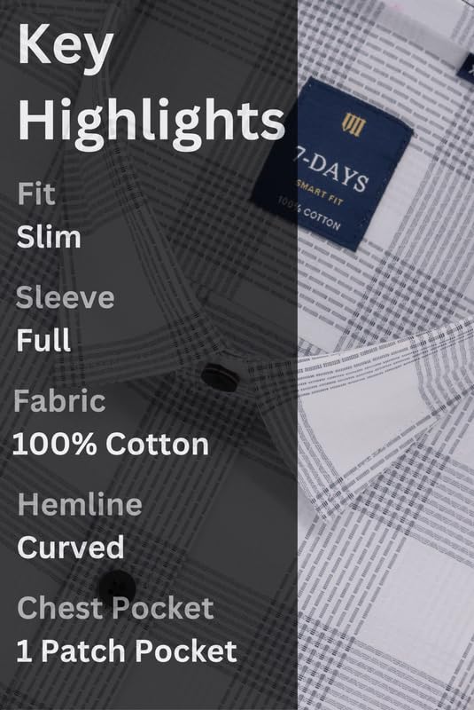 Image of 7-DAYS Men's Premium Check Shirt - 100% Cotton, Tailored Fit (Between Slim & Regular), Full Sleeve, with Pocket - Smart Office & Casual Look