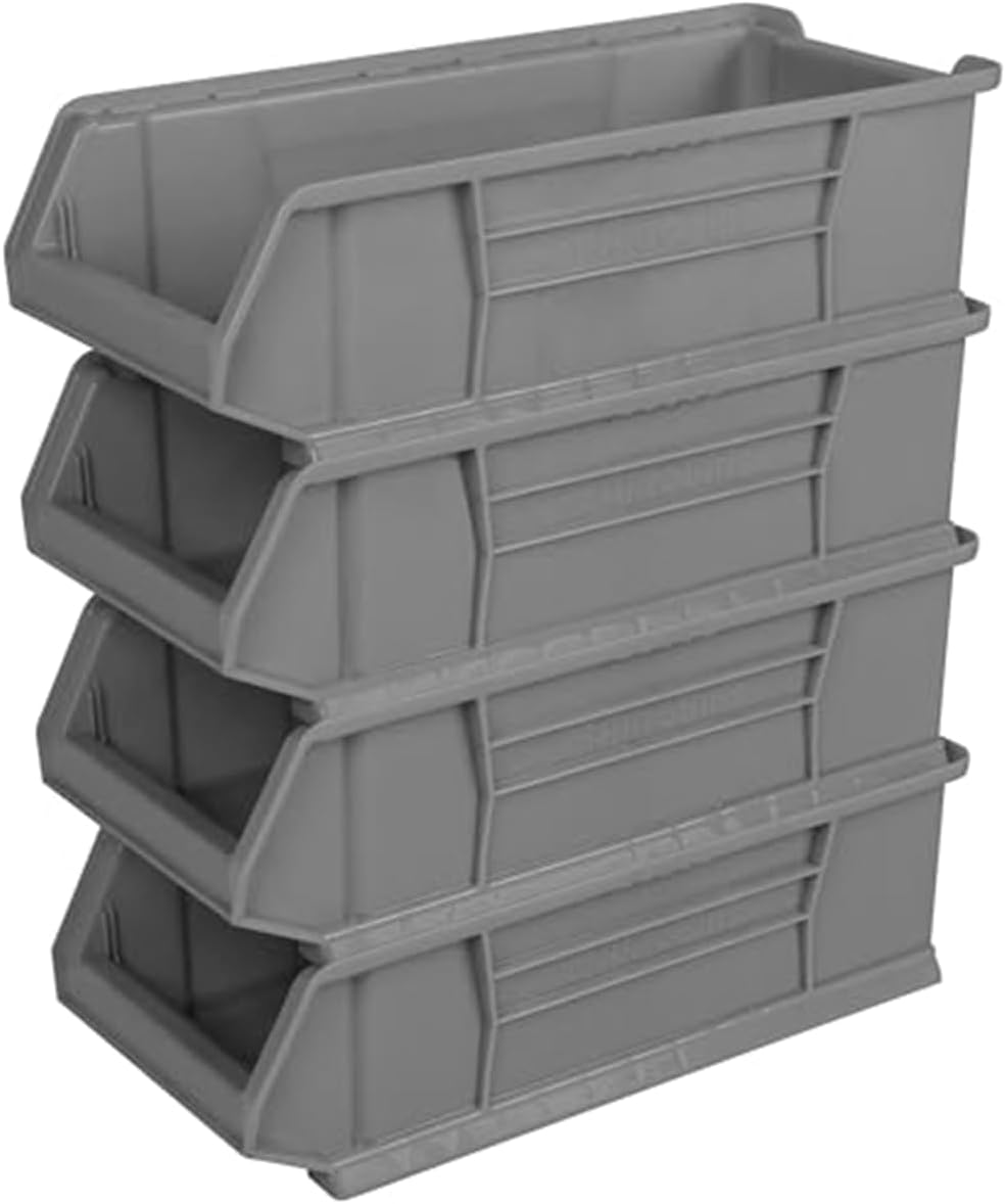 Akro-Mils 30286 Super-Size AkroBins Plastic Storage Bins, Space-Saving Stackable Bins for Garage, Classroom, Warehouse Organization, 24" L x 11" W x 7" H, Grey, 4-Pack