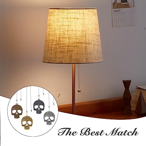 Image of 4pcs 15.39Inch Alloy Skull Ceiling Fan Pull Chain 44mm Pendant Retro Fan Zipper and Ball Chain Connector Metal Extension Chain for Bathroom, Bedroom, Living Room Lighting Decoration