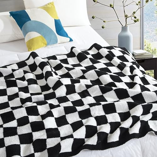 Image of Elegant Comfort Checkered Throw Blanket, Black Super Soft Cozy Fluffy Warm Throw Blankets for Couch, Sofa, Chair, Bed, Camping, Picnic, Travel Lightweight Bed Blanket (50 inch x 70 inch)