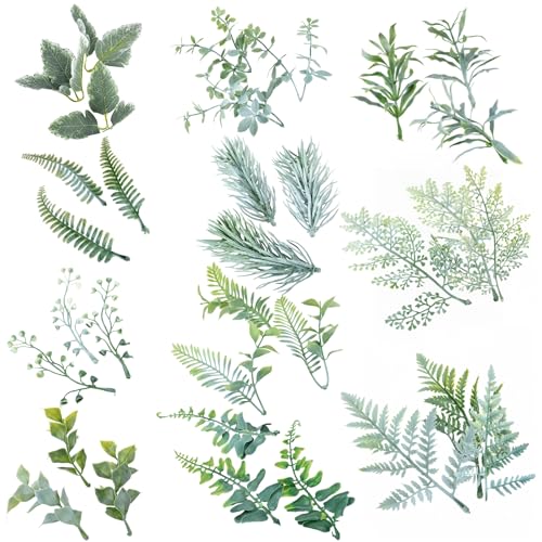 33Pcs Artificial Greenery Foliage Fake Leaves Set with 11 Varieties Durable Reusable Fake Foliage Green Leaves Decoration Realistic Artificial Leaves for Bouquets Wedding & Party Decor DIY Garland