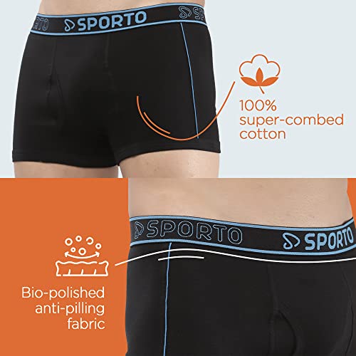 Image of sporto Men's Mid-Rise Super Soft & Comfortable Solid Cotton Square Trunks with No-Fold & No-Pinch Elastic Waistband (Combo Pack)