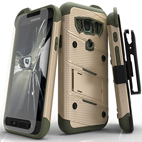 Zizo Bolt Series Compatible with Samsung Galaxy S7 Active Case Military Grade Drop Tested with Tempered Glass Screen Protector Holster TAN CAMO Green