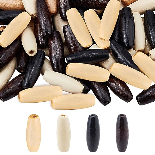 OLYCRAFT 100Pcs Large Wooden Loose Spacer Beads Macrame Beads Natural Wooden Tube Beads with 2.5 mm Large Hole for Bracelet Pendants Crafts DIY Jewelry Making(4 Colors)