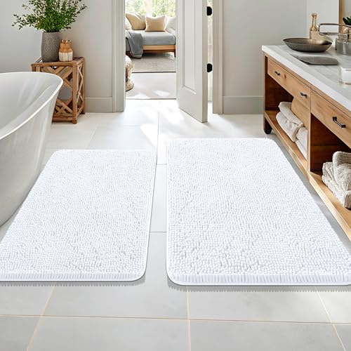 Image of OLANLY Bathroom Rugs Sets 2 Piece, Soft Absorbent Chenille Bath Mats Area Rug Set, Non-Slip, Quick Dry, Machine Washable Bath Mats for Bathroom, Home Decor Accessories (36 inchx24 inch+30 inchx20 inch, White)