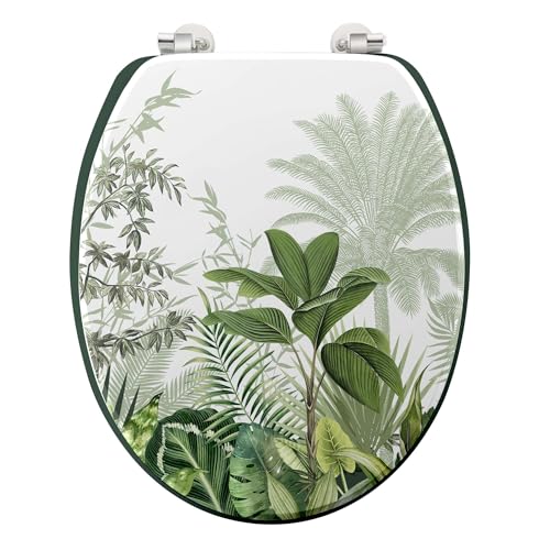 Douceur d'Intérieur, Abattant WC à Charnières Métal (37 x 47 cm) Vagabonde Vert, MDF Imprimé