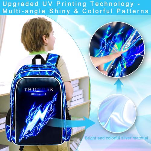 Image of 3Pcs Backpack for Boys, Lightning Kids Bookbag with Lunch Box, 17 inch School Backpacks for Elementary Preschool Kindergarten (Blue)