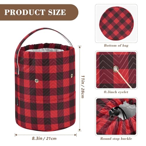 Image of ElliTarr Crochet Bag Yarn Bag with Handle Portable Knitting Project Bag Travel Yarn Storage Organizer Holder Case Buffalo Plaid Red and Black