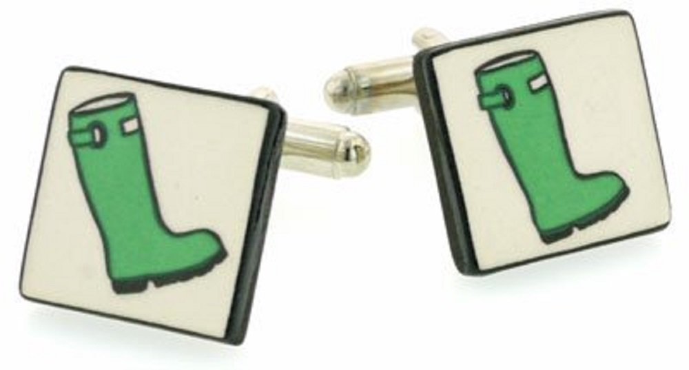 Ceramic Wellington Boot Galoshes Cufflinks. Made in England