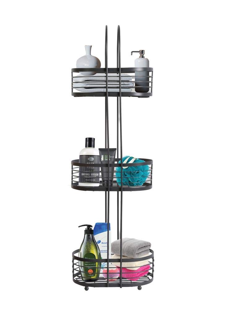 Homion Grey Hinch Non Rust 3 Tier Free Standing Shelf Shower Bath Caddy Toilet Organiser Vintage Design Storage Rack Bath Organizer - Dark