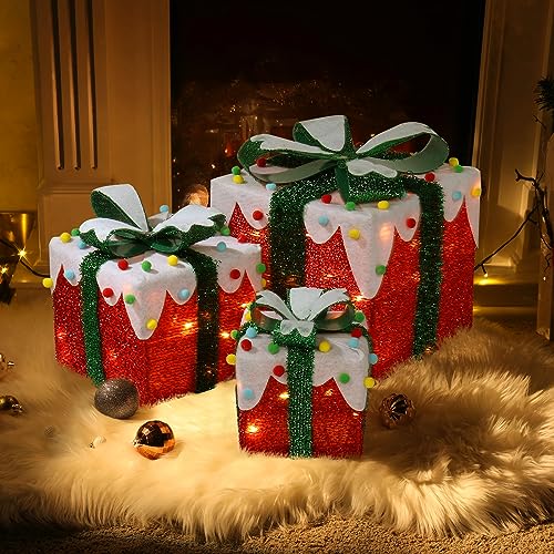 LEADZM weihnachtsdeko Geschenke 3er Set 60LED Weihnachts Dekoboxen...