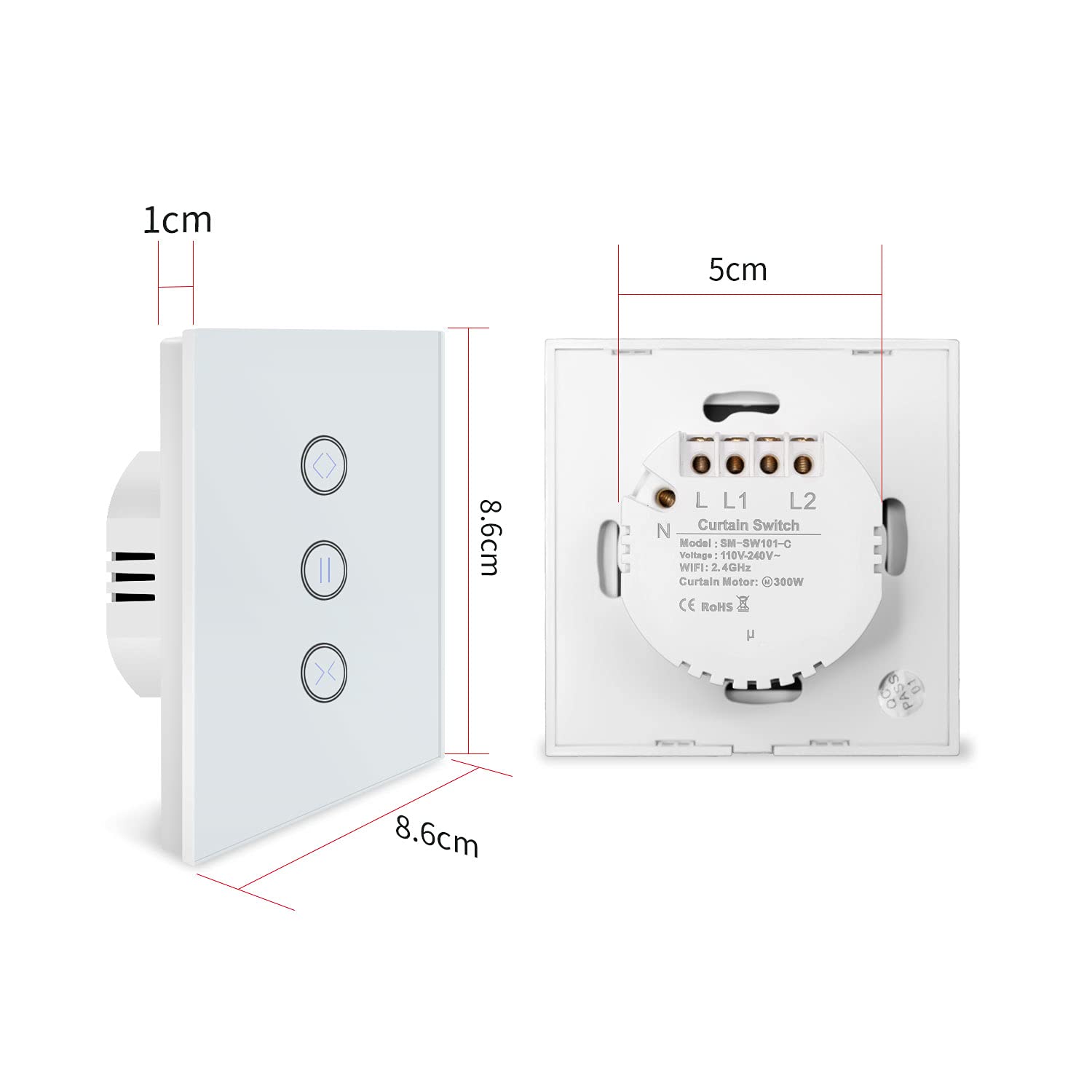 UseeLink Interruptor de persiana, interruptor de persiana, interruptor de persianas inteligente con panel táctil, control mediante aplicación y función de temporizador, 4 unidades