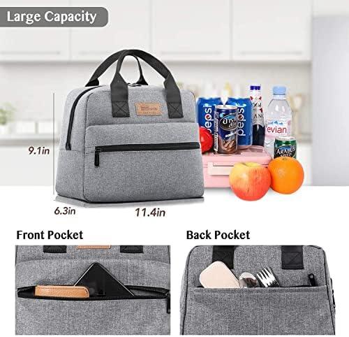 HOMESPON Lunch Bag Insulated Large Capacity Cool Bag with Frosted Waterproof Fabric Handbag Portable for Women Men and Students at School Office Picnic (Grey)